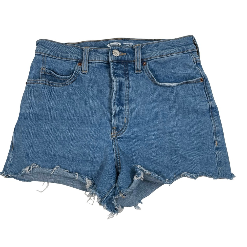 Old Navy Sky-Hi Short Women 6 Cut Off Denim Extra High Rise Button Fly Raw Hem